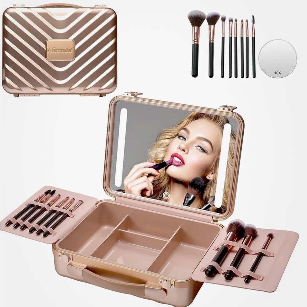 Rose Gold Makeup Case with Brushes